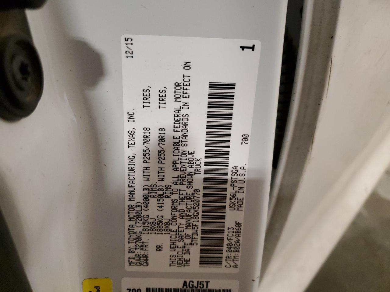 2016 Toyota Tundra VIN 5TFDW5F18GX520770 Copart auction photo, rollover damage thumbnail 14