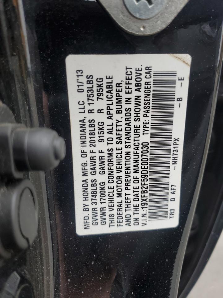 2013 Honda Civic VIN 19XFB2F59DE007030 Copart auction photo, front end damage thumbnail 13