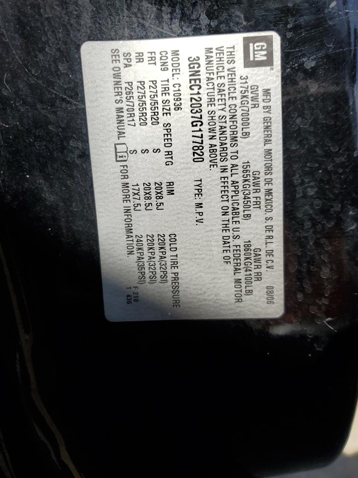 2007 Chevrolet Avalanche VIN 3GNEC12037G177820 Copart auction photo, all over damage thumbnail 13