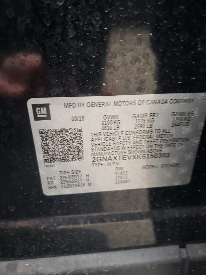 2019 Chevrolet Equinox VIN 2GNAXTEVXK6150303 Copart auction photo, front end / minor dent/scratches damage thumbnail 13