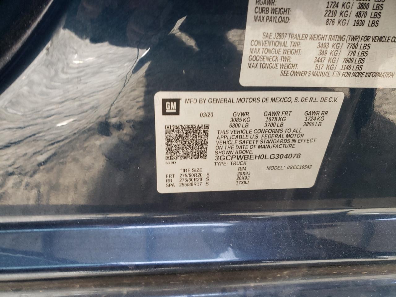 2020 Chevrolet Silverado VIN 3GCPWBEH0LG304078 Copart auction photo, front end / undercarriage damage thumbnail 15