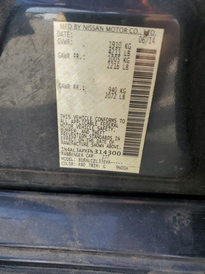 2015 Nissan Altima VIN 1N4AL3APXFN314300 Copart auction photo, front end damage thumbnail 12