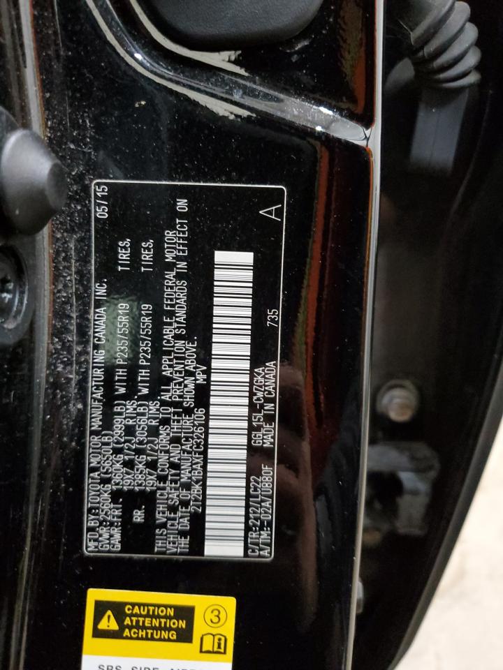 2015 Lexus RX VIN 2T2BK1BAXFC326106 Copart auction photo, front end damage thumbnail 14