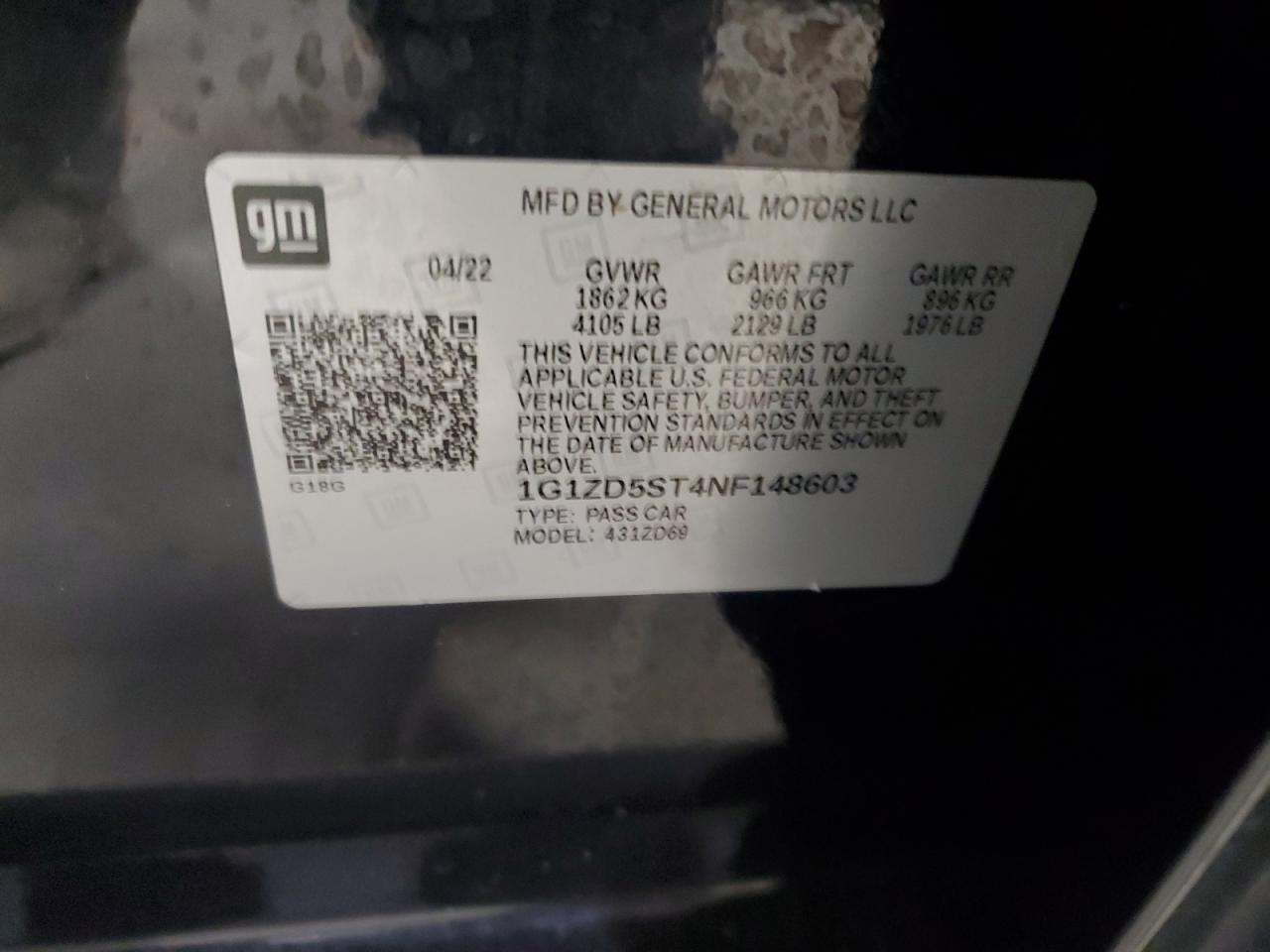 2022 Chevrolet Malibu VIN 1G1ZD5ST4NF148603 Copart auction photo, front end damage thumbnail 12