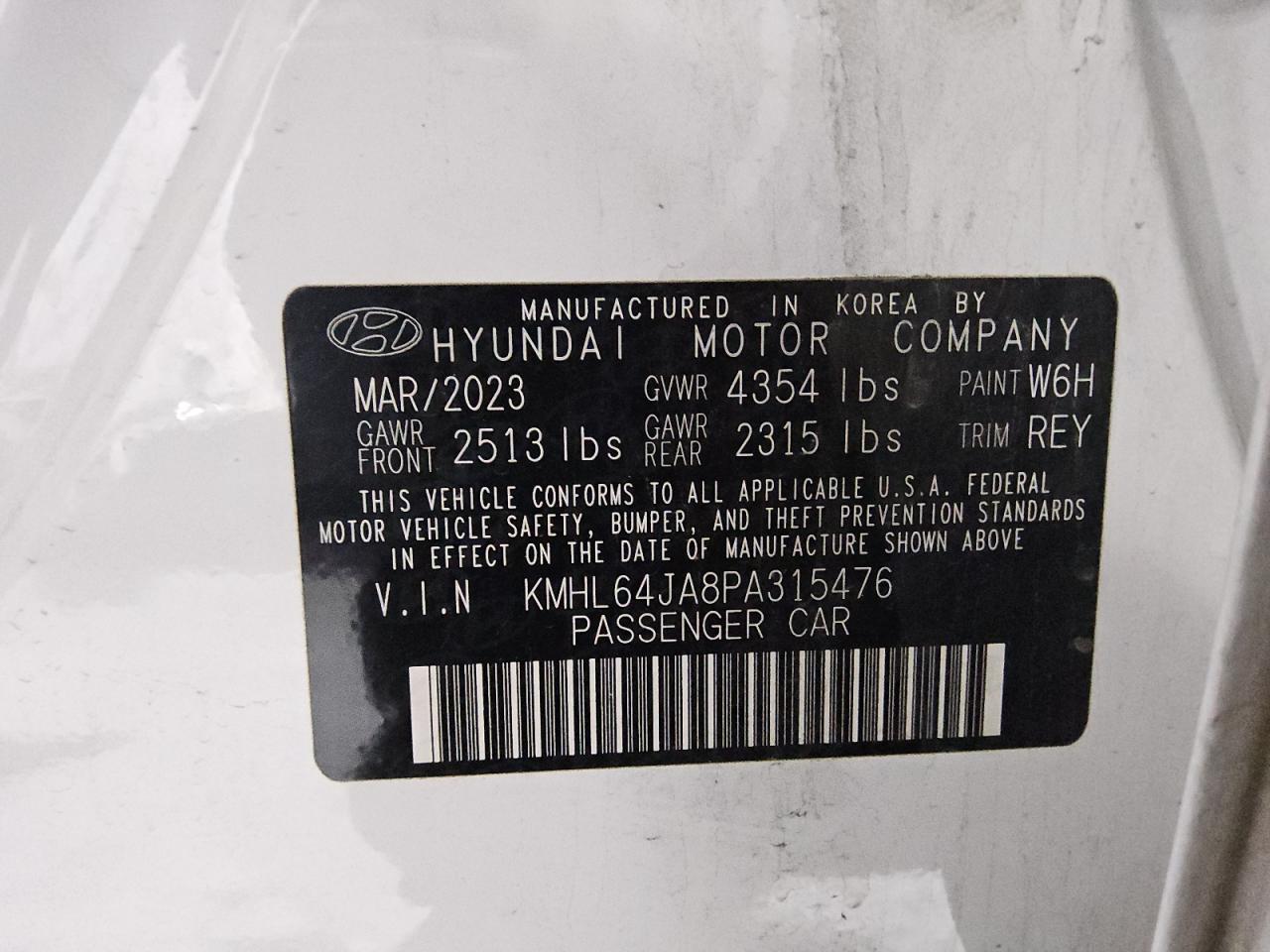 2023 Hyundai Sonata VIN KMHL64JA8PA315476 Copart auction photo, rear end damage thumbnail 12