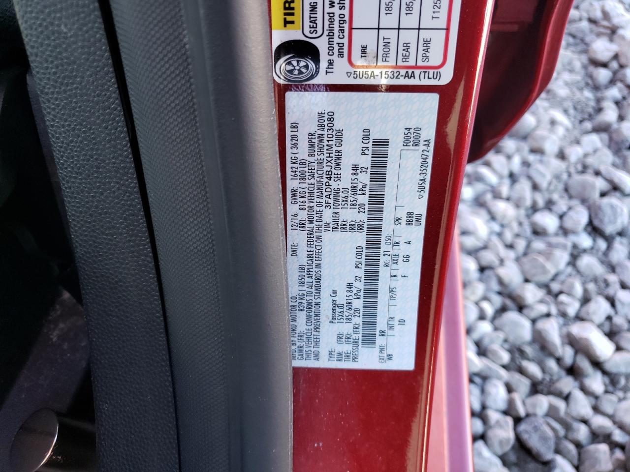 2017 Ford Fiesta VIN 3FADP4BJXHM103080 Copart auction photo, front end damage thumbnail 12