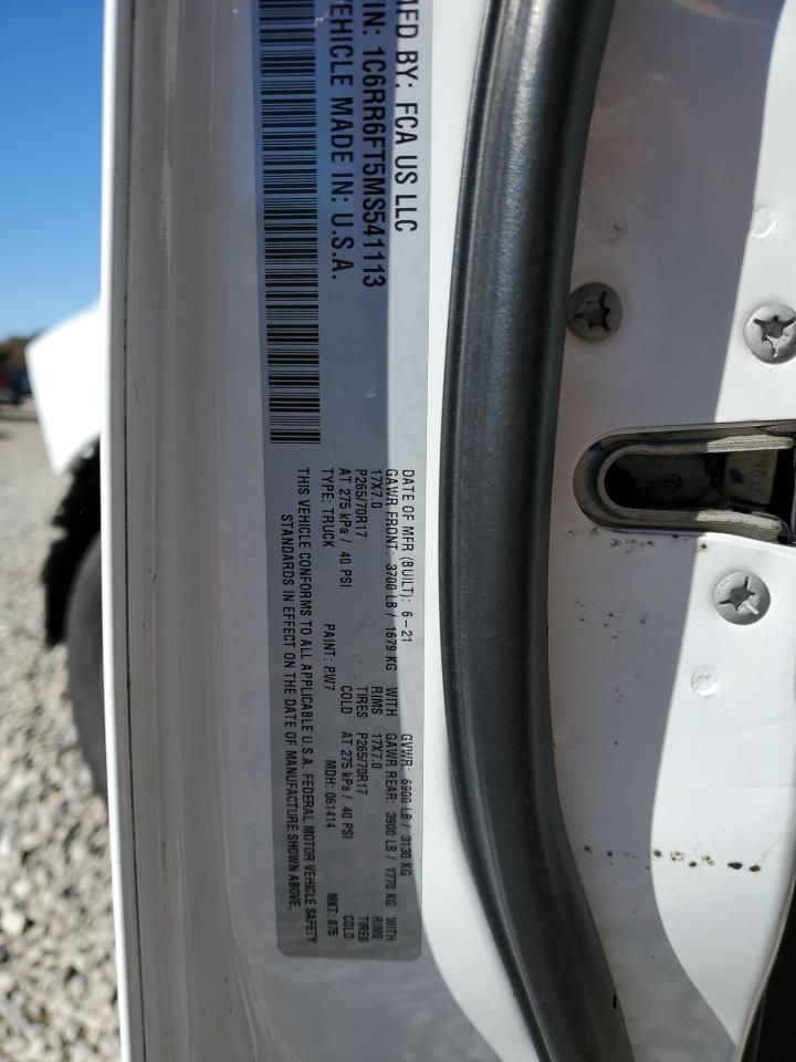 2021 RAM 1500 VIN 1C6RR6FT5MS541113 Copart auction photo, front end damage thumbnail 15