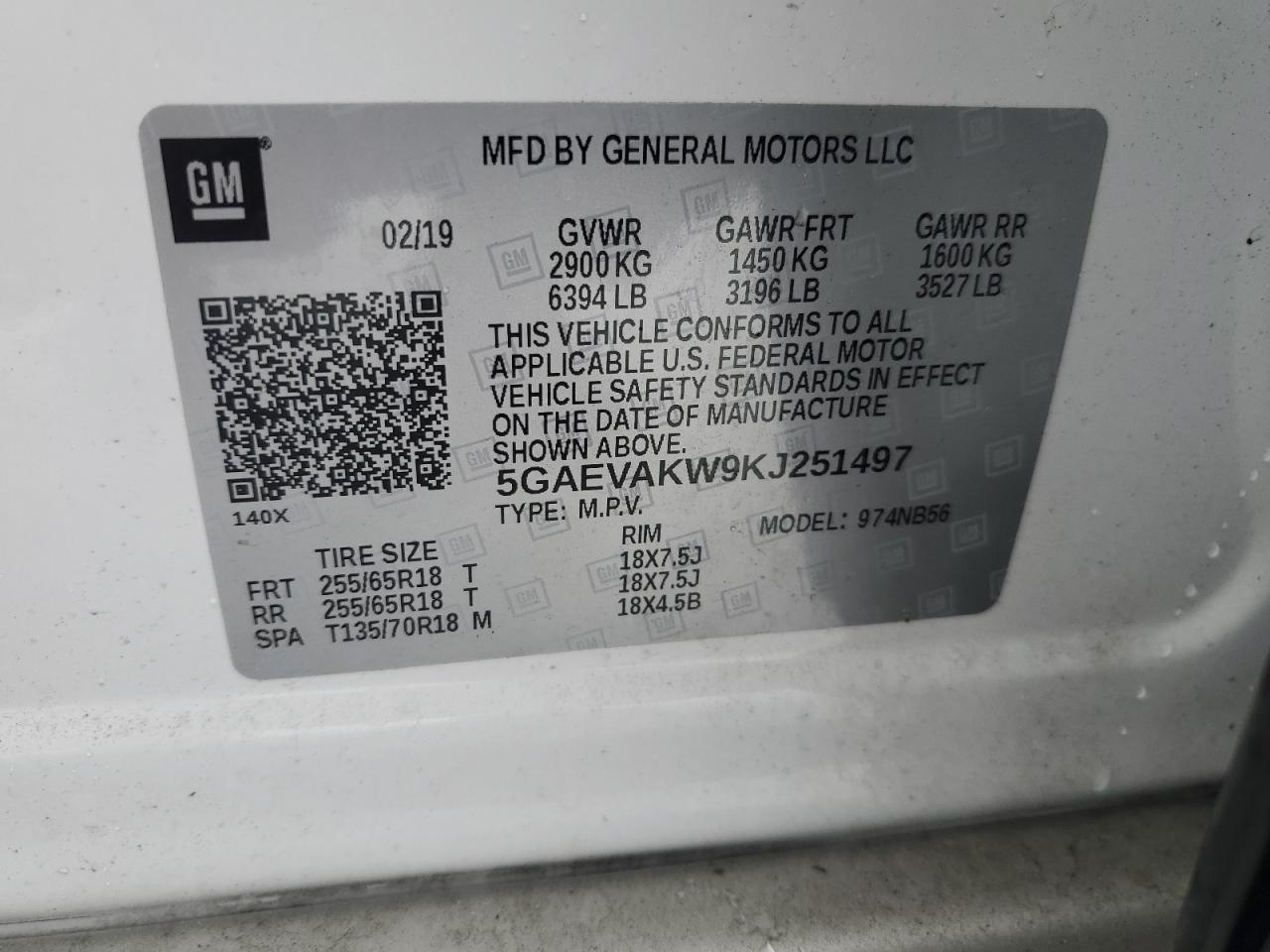 2019 Buick Enclave VIN 5GAEVAKW9KJ251497 Copart auction photo, side / undercarriage damage thumbnail 15
