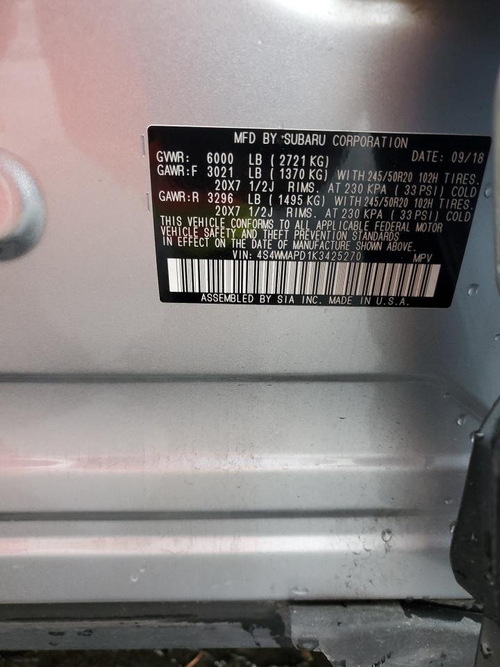 2019 Subaru Ascent VIN 4S4WMAPD1K3425270 Copart auction photo, front end / side damage thumbnail 16