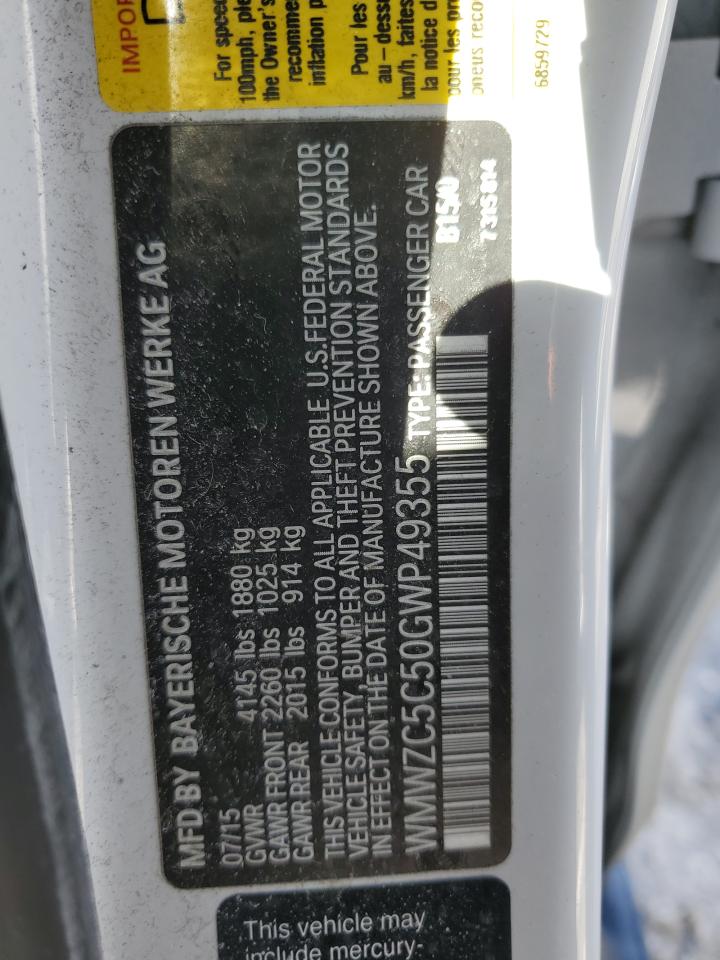 2016 MINI Cooper VIN WMWZC5C50GWP49355 Copart auction photo, front end damage thumbnail 12