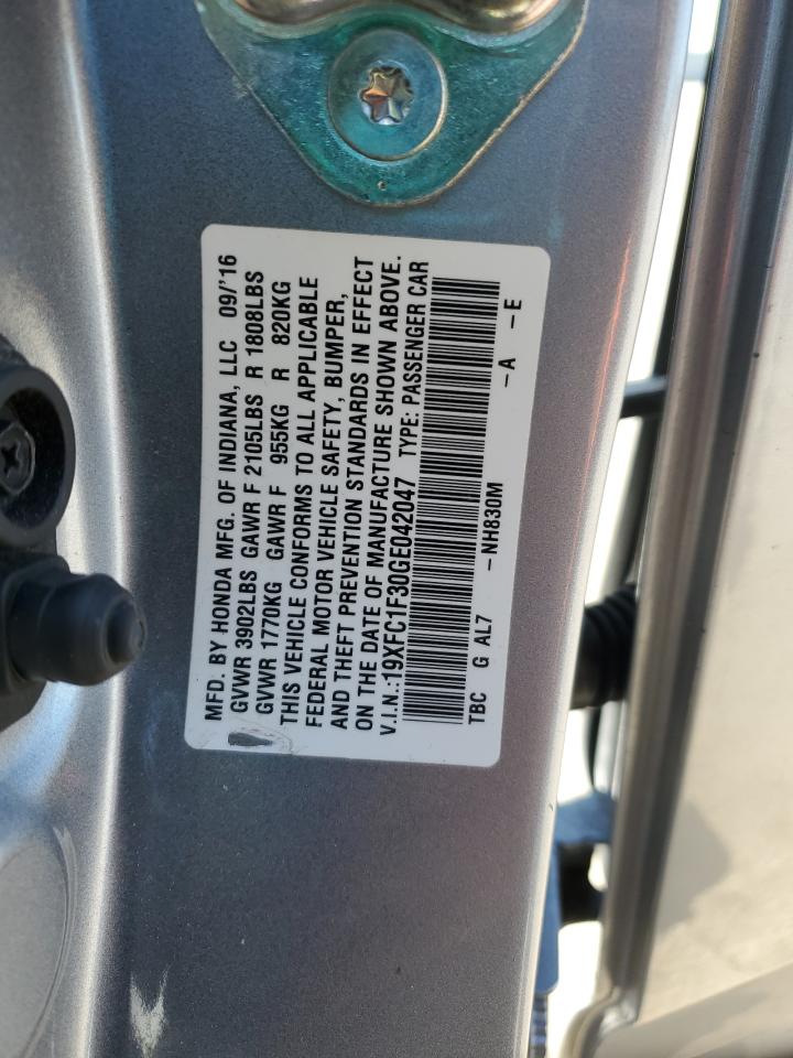 2016 Honda Civic VIN 19XFC1F30GE042047 Copart auction photo, rear end / front end damage thumbnail 12