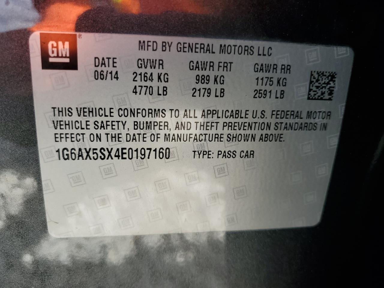 2014 Cadillac CTS VIN 1G6AX5SX4E0197160 Copart auction photo, minor dent/scratches damage thumbnail 12