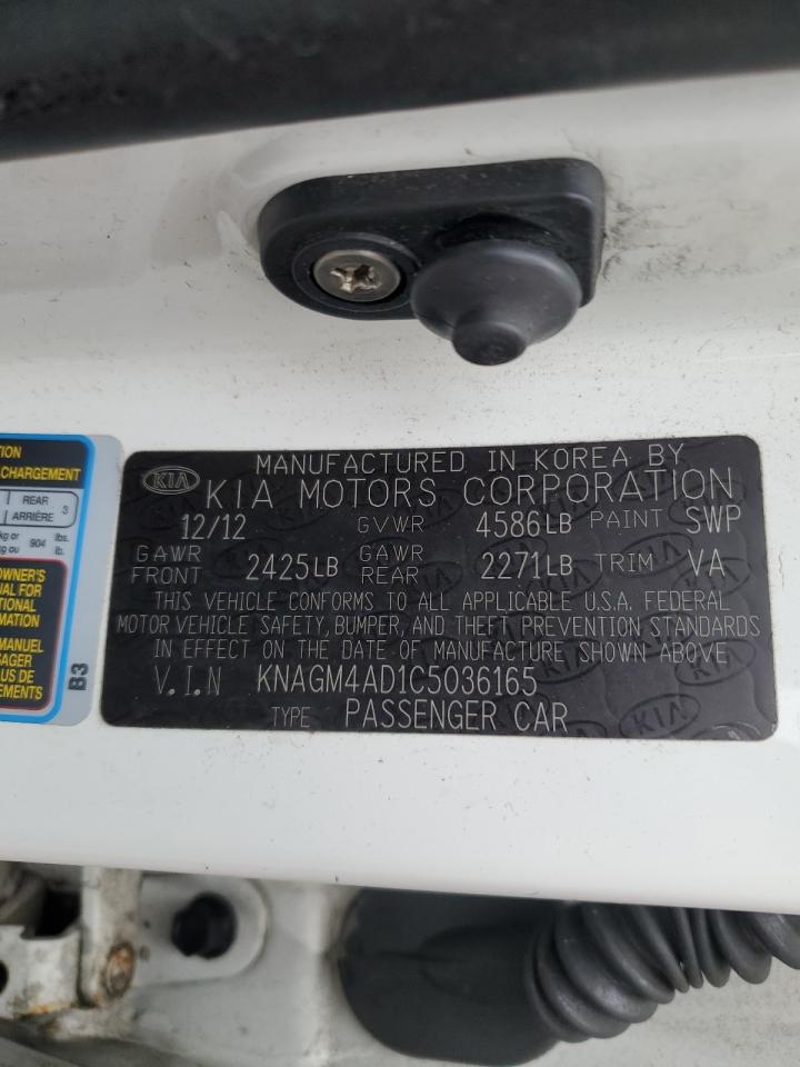 2012 KIA Optima VIN KNAGM4AD1C5036165 Copart auction photo, front end / side damage thumbnail 12