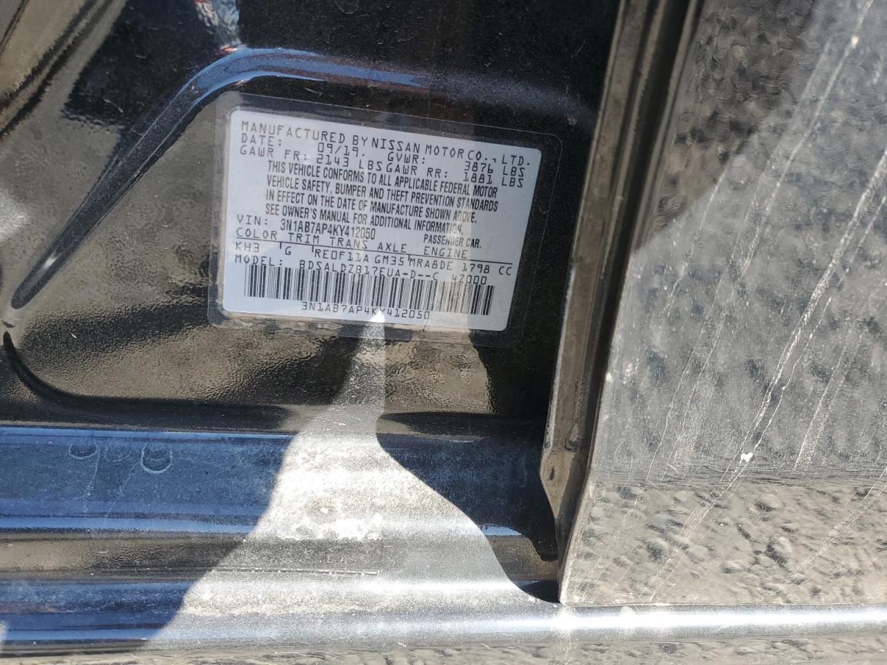 2019 Nissan Sentra VIN 3N1AB7AP4KY412050 Copart auction photo, front end damage thumbnail 14