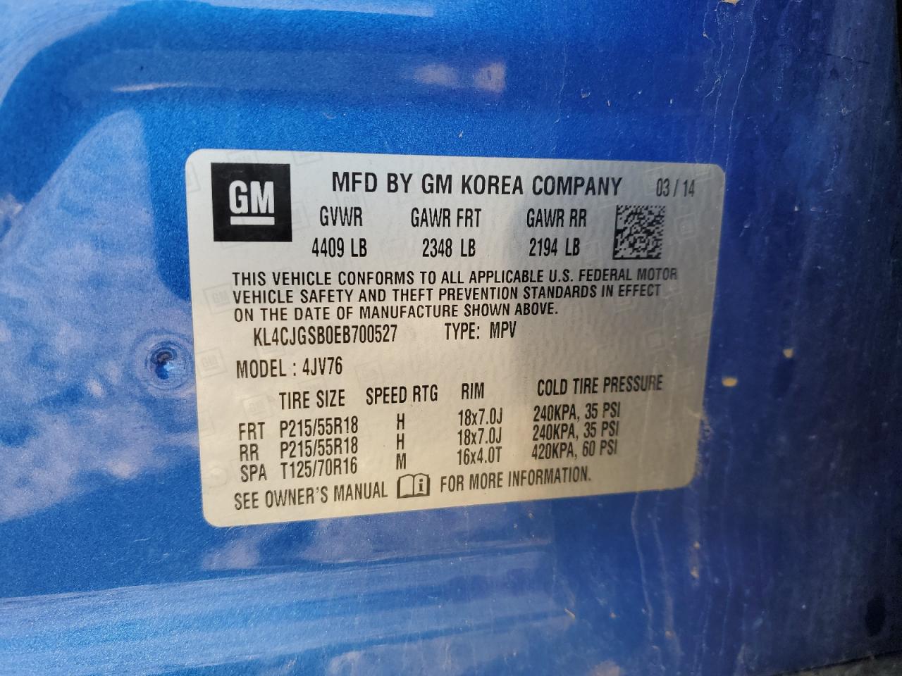 2014 Buick Encore VIN KL4CJGSB0EB700527 Copart auction photo, all over damage thumbnail 13