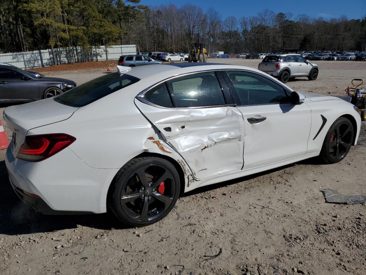 2021 Genesis G70 VIN KMTG34LE9MU071802 Copart auction photo, side / rear end damage thumbnail 3