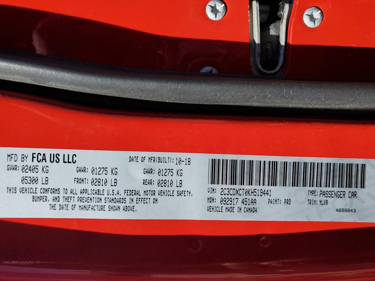 2019 Dodge Charger VIN 2C3CDXCT0KH519441 Copart auction photo, front end damage thumbnail 14