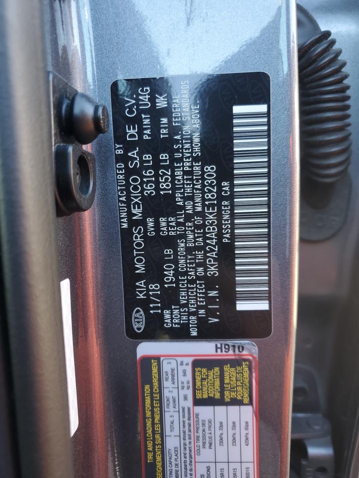 2019 KIA Rio VIN 3KPA24AB3KE182308 Copart auction photo, rear end damage thumbnail 12