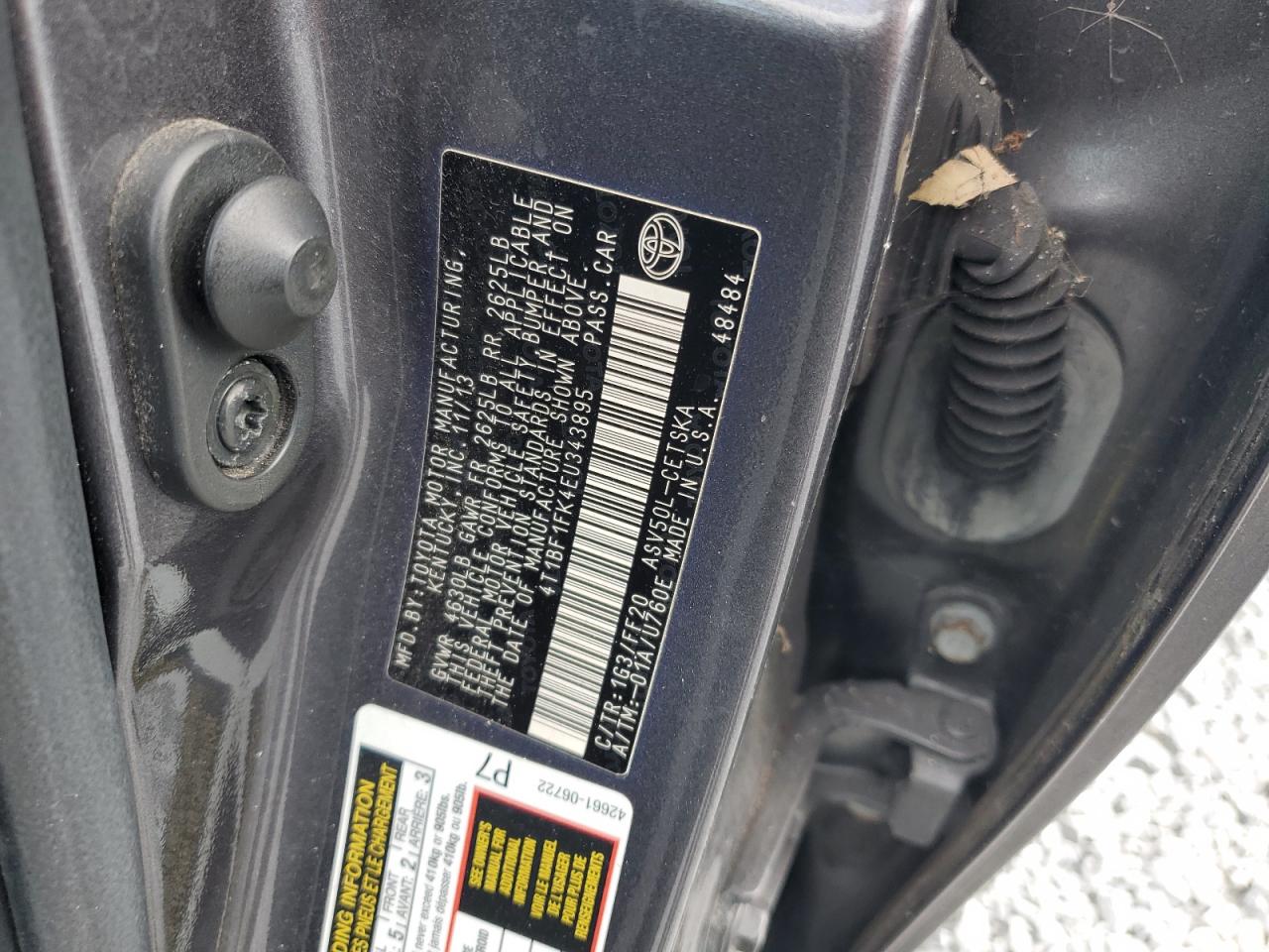 2014 Toyota Camry VIN 4T1BF1FK4EU343895 Copart auction photo, front end / rear end damage thumbnail 12