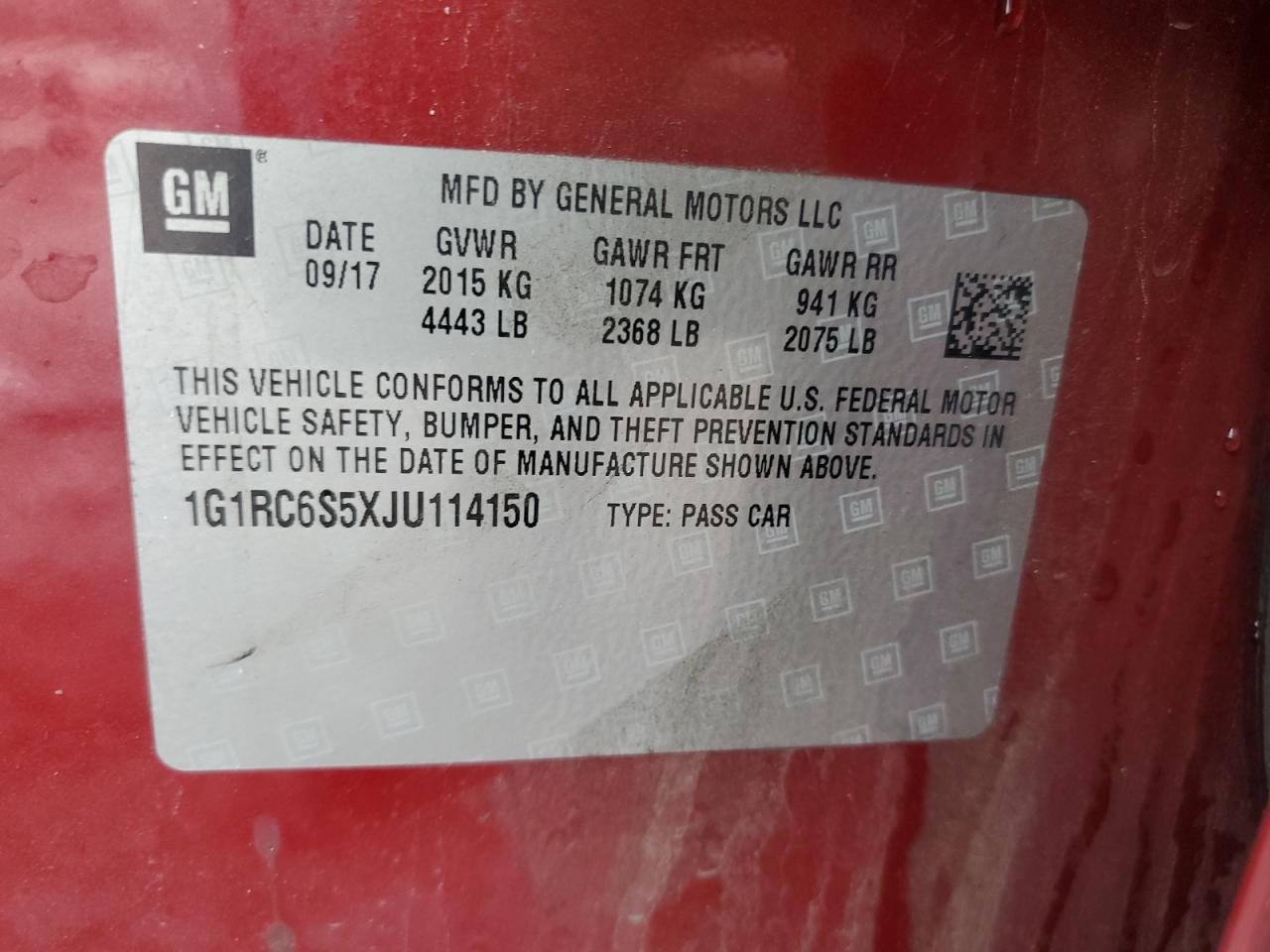 2018 Chevrolet Volt VIN 1G1RC6S5XJU114150 Copart auction photo, front end / minor dent/scratches damage thumbnail 12