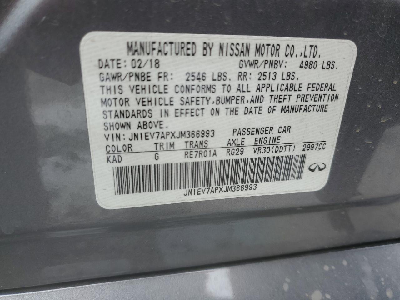 2018 Infiniti Q50 VIN JN1EV7APXJM366993 Copart auction photo, all over damage thumbnail 12