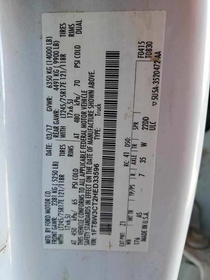 2017 Ford F350 VIN 1FT8W3CT2HED33596 Copart auction photo, normal wear / minor dent/scratches damage thumbnail 10