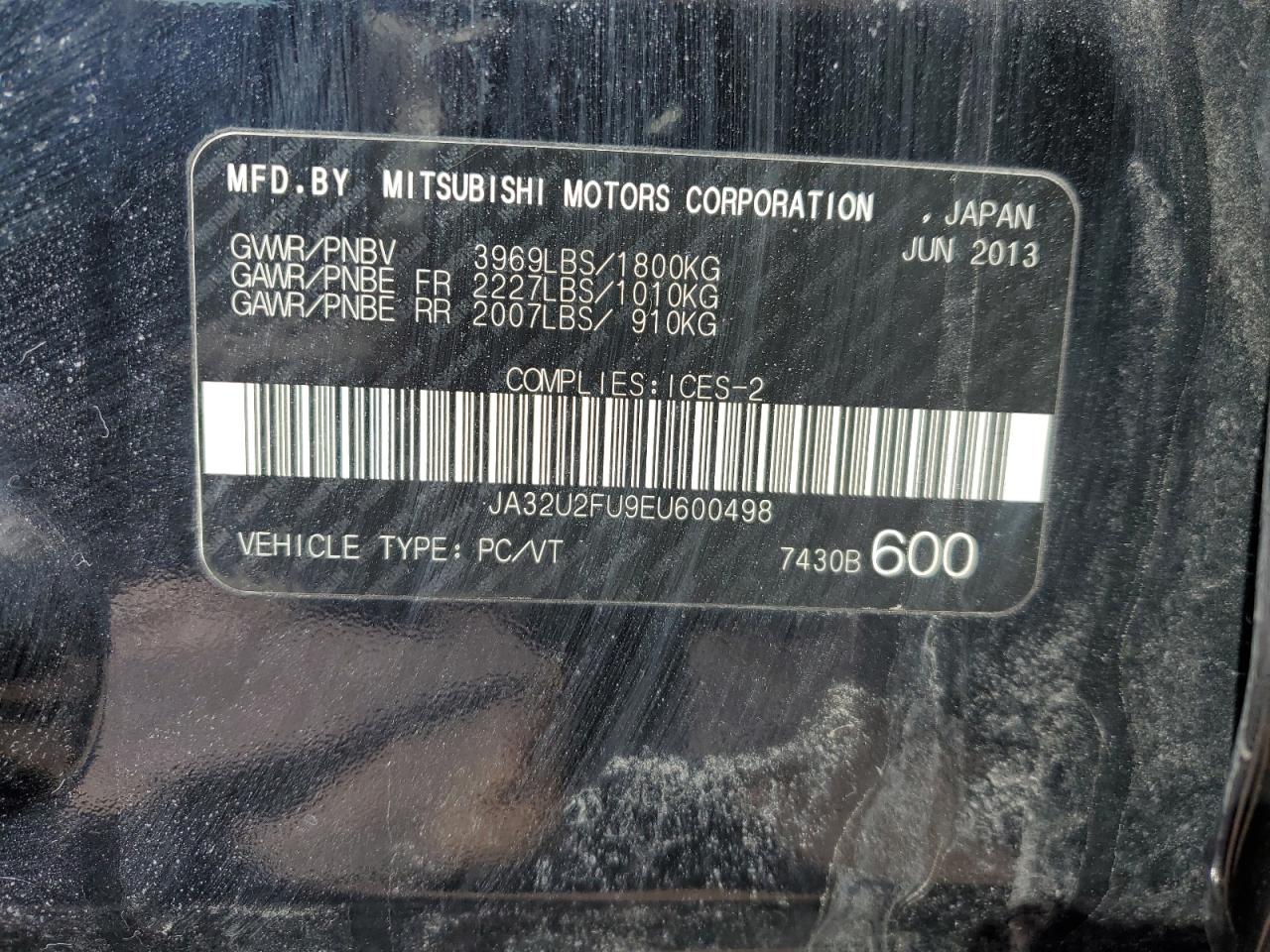 2014 Mitsubishi Lancer VIN JA32U2FU9EU600498 Copart auction photo, rear end damage thumbnail 12