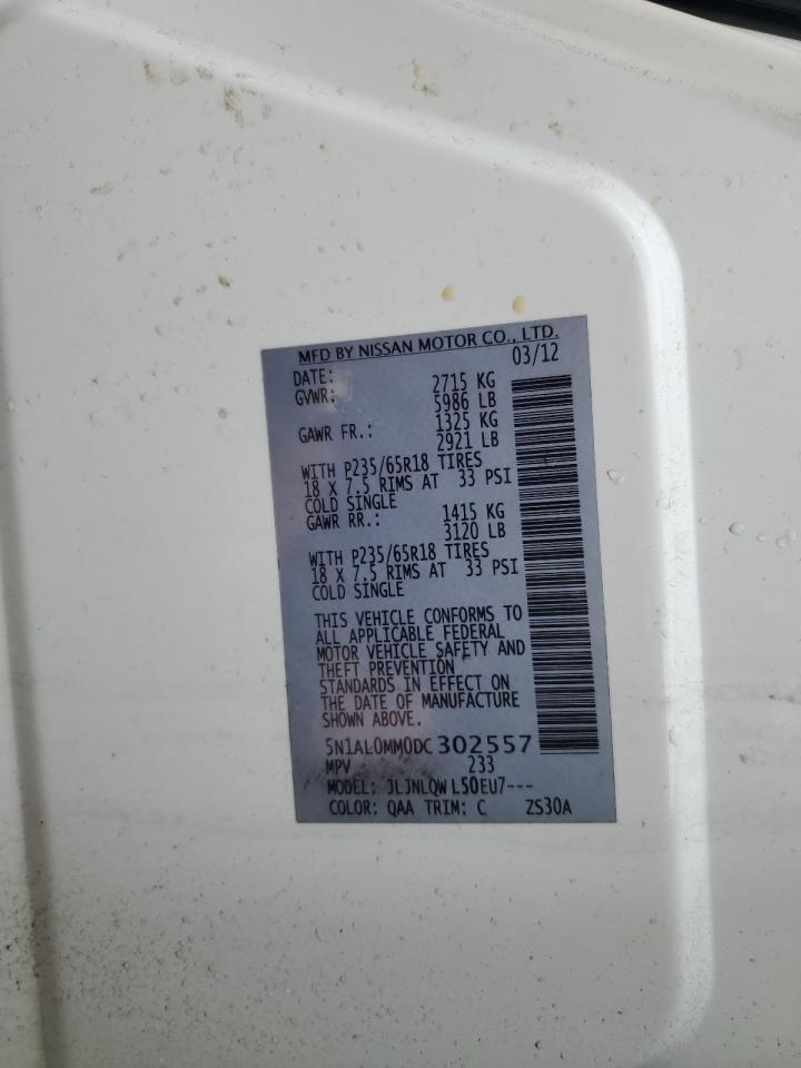 2013 Infiniti JX VIN 5N1AL0MM0DC302557 Copart auction photo, rear end damage thumbnail 13
