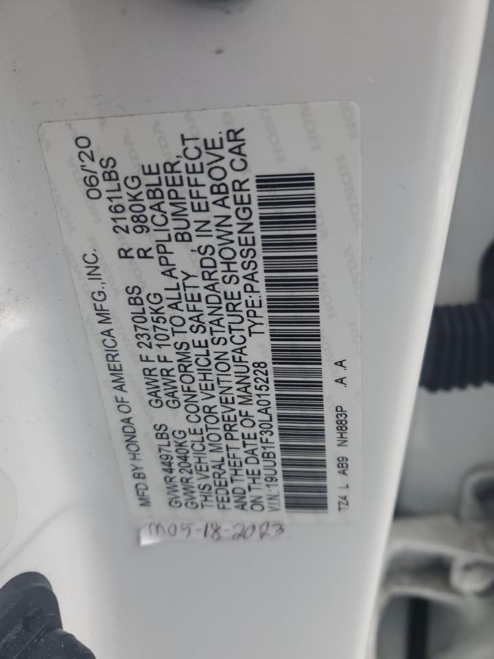 2020 Acura TLX VIN 19UUB1F30LA015228 Copart auction photo, front end damage thumbnail 12