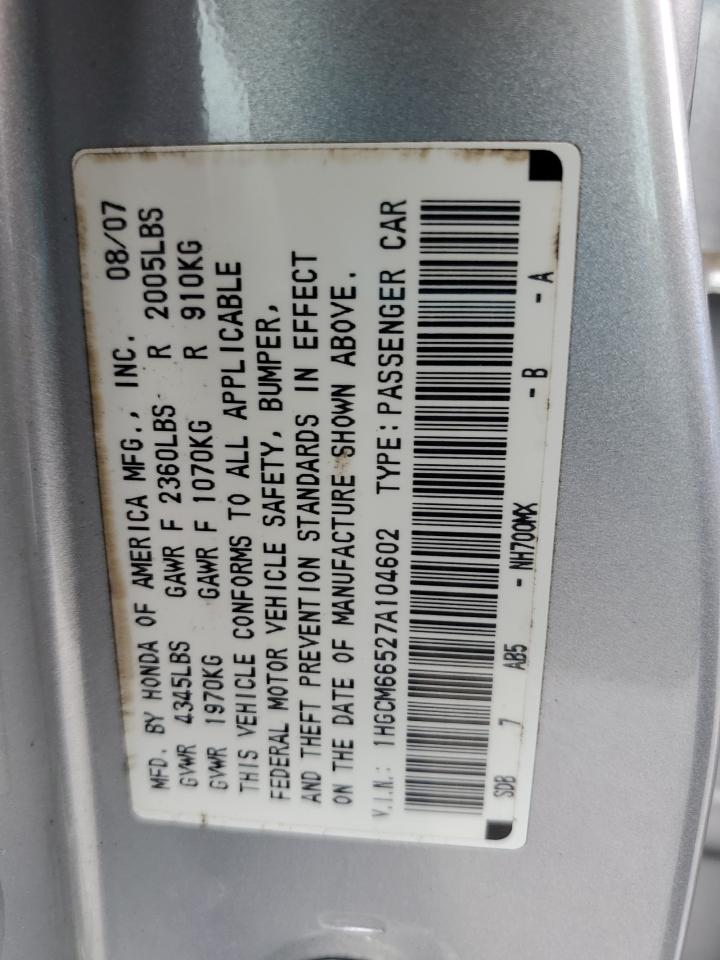 2007 Honda Accord VIN 1HGCM66527A104602 Copart auction photo, front end damage thumbnail 14