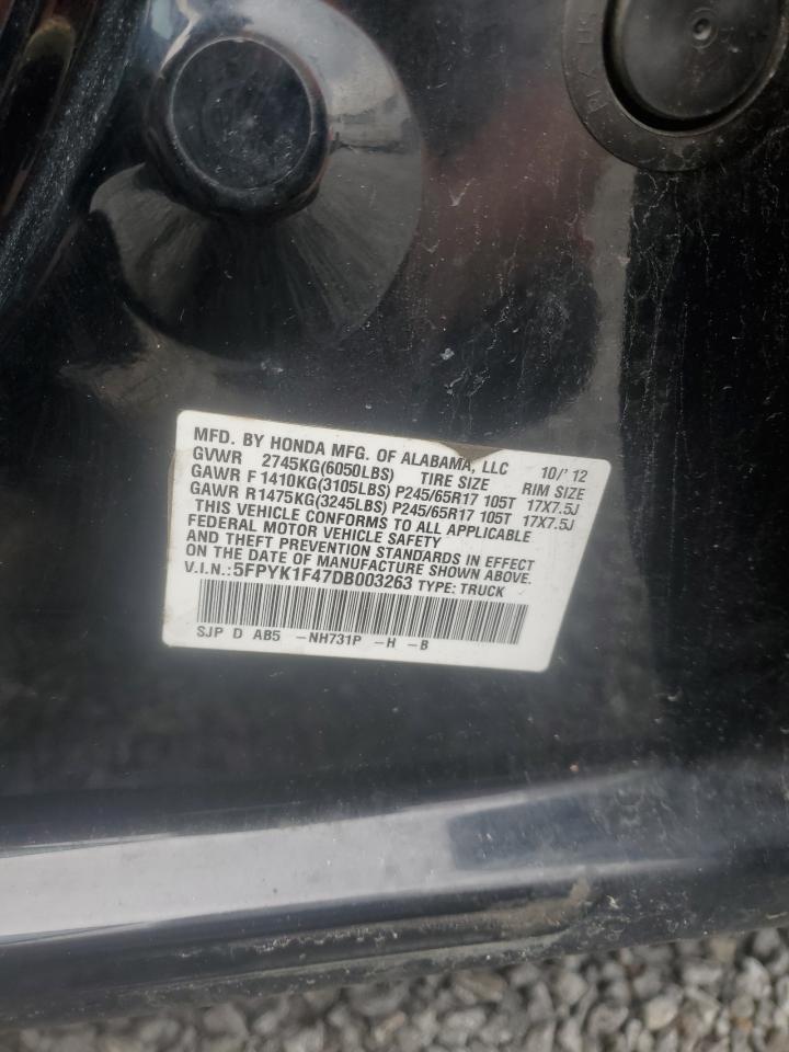 2013 Honda Ridgeline VIN 5FPYK1F47DB003263 Copart auction photo, front end / minor dent/scratches damage thumbnail 12