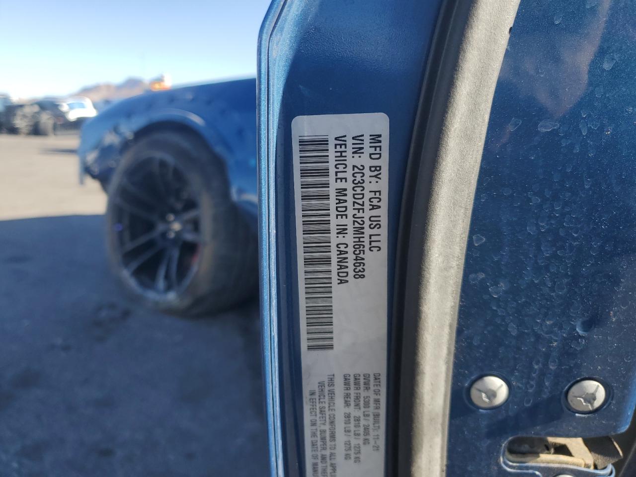 2021 Dodge Challenger VIN 2C3CDZFJ2MH654638 Copart auction photo, front end damage thumbnail 14
