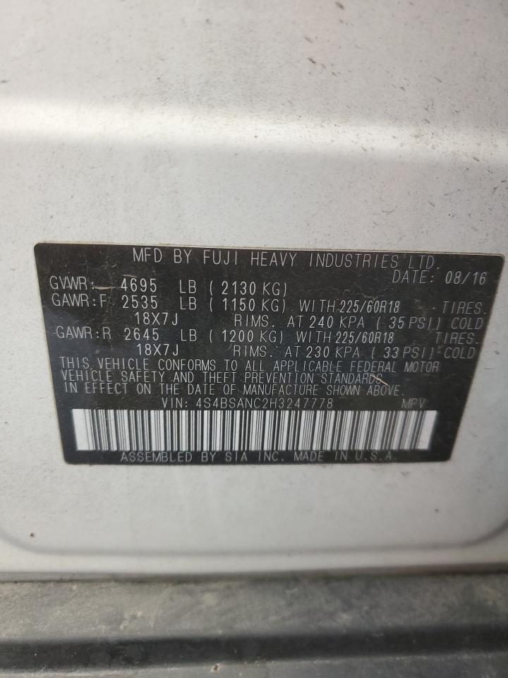 2017 Subaru Outback VIN 4S4BSANC2H3247778 Copart auction photo, front end damage thumbnail 16