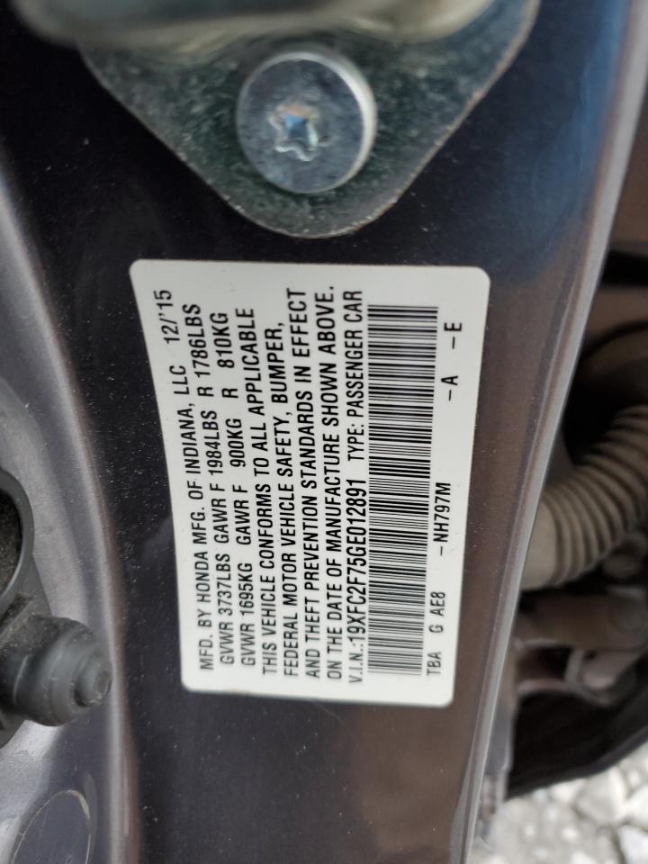 2016 Honda Civic VIN 19XFC2F75GE012891 Copart auction photo, all over damage thumbnail 13