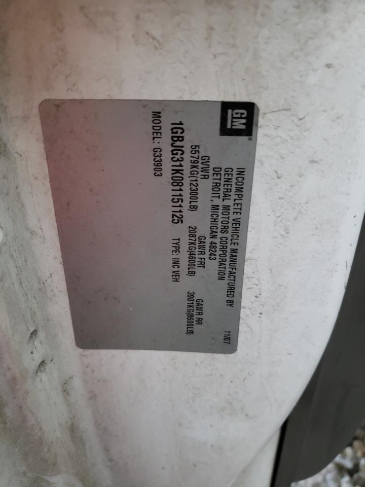 2008 Chevrolet Express VIN 1GBJG31K081151125 Copart auction photo, burn - interior / minor dent/scratches damage thumbnail 13