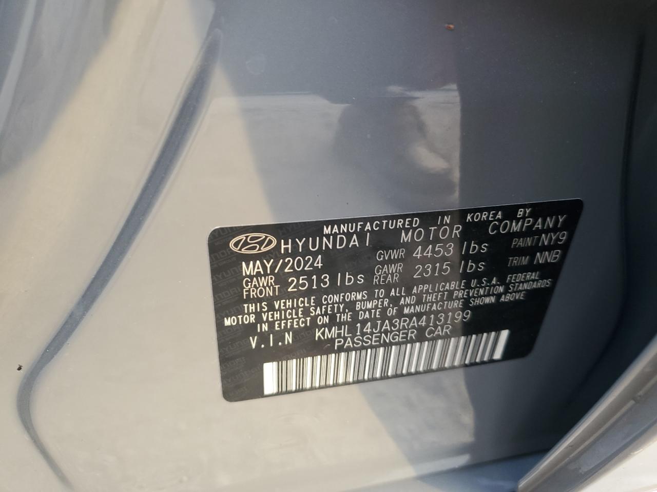 2024 Hyundai Sonata VIN KMHL14JA3RA413199 Copart auction photo, all over damage thumbnail 14