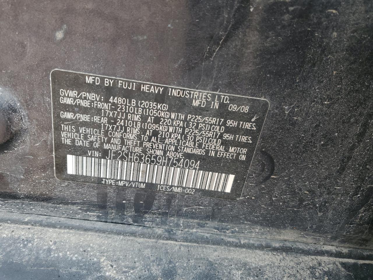 2009 Subaru Forester VIN JF2SH63659H754094 Copart auction photo, side / rear end damage thumbnail 13