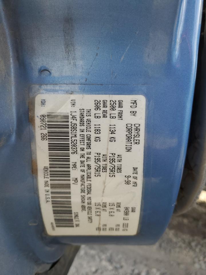 1991 Jeep Cherokee VIN 1J4FJ58S1ML520376 Copart auction photo, rear end damage thumbnail 13
