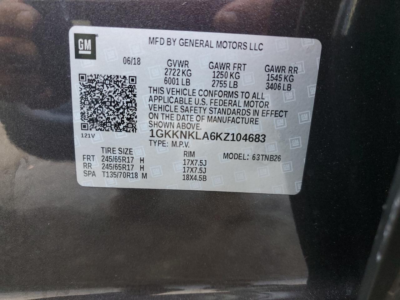 2019 GMC Acadia VIN 1GKKNKLA6KZ104683 Copart auction photo, front end damage thumbnail 13