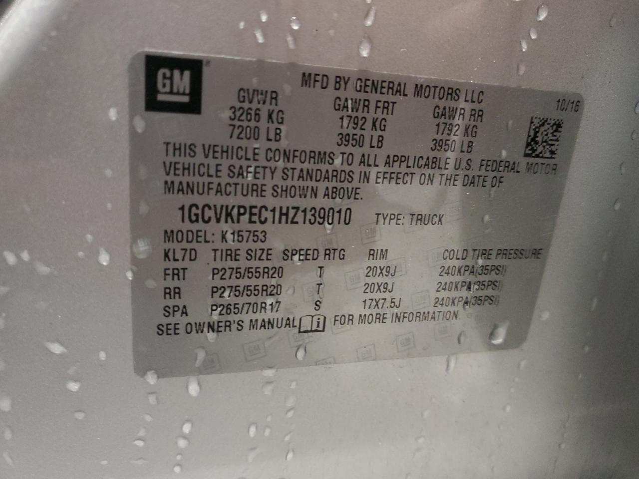 2017 Chevrolet Silverado VIN 1GCVKPEC1HZ139010 Copart auction photo, front end damage thumbnail 14