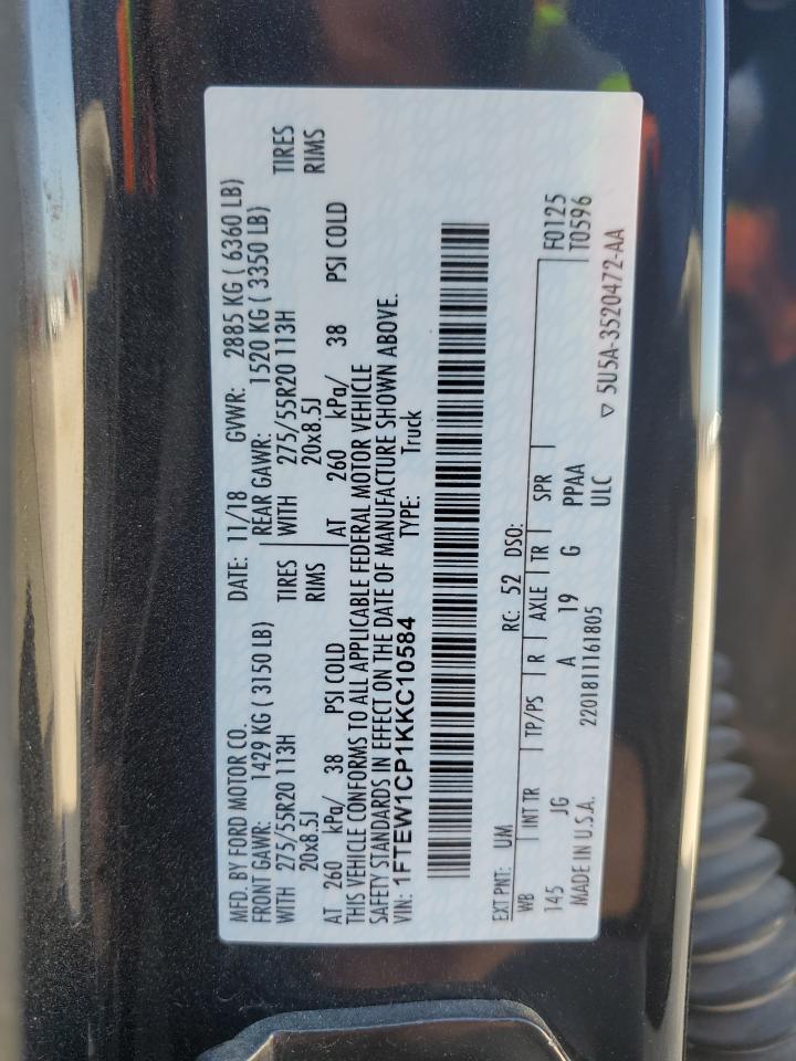 2019 Ford F-150 VIN 1FTEW1CP1KKC10584 Copart auction photo, all over damage thumbnail 14