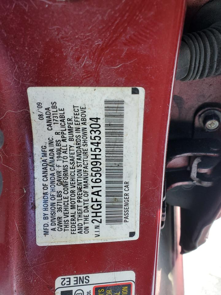 2009 Honda Civic VIN 2HGFA16509H545304 Copart auction photo, front end / rear end damage thumbnail 12