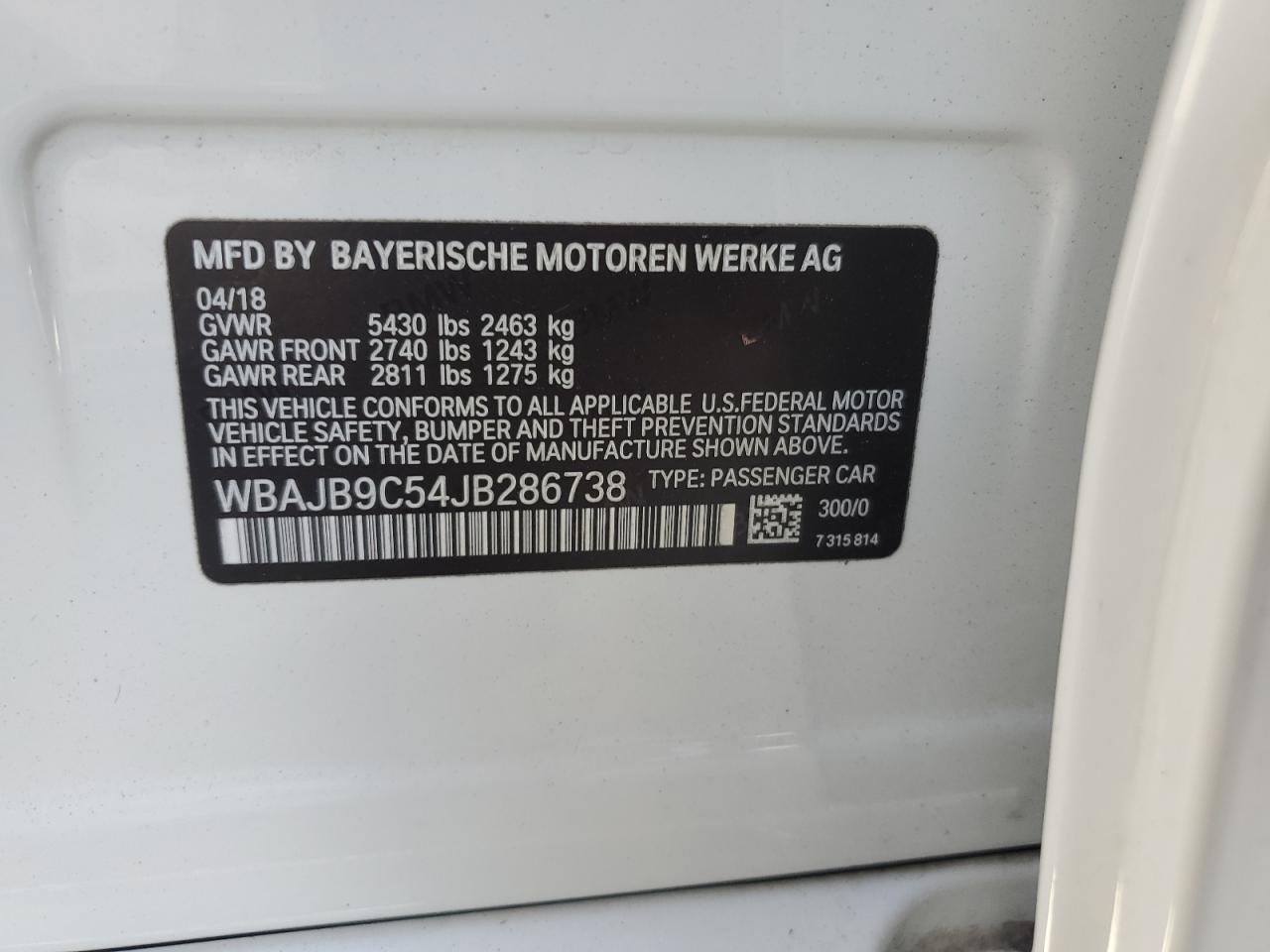 2018 BMW M5 VIN WBAJB9C54JB286738 Copart auction photo, side damage thumbnail 12
