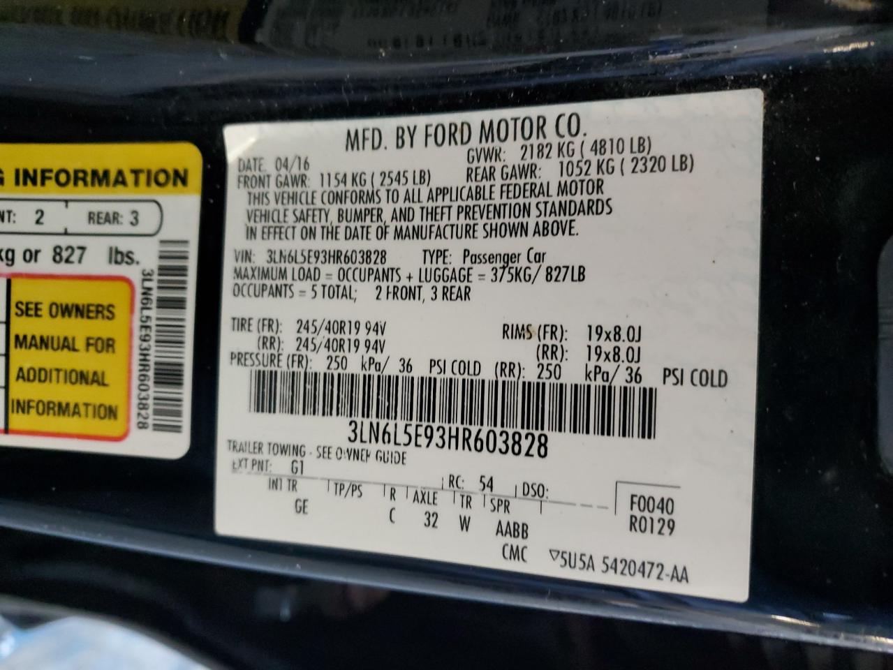 2017 Lincoln MKZ VIN 3LN6L5E93HR603828 Copart auction photo, front end damage thumbnail 12