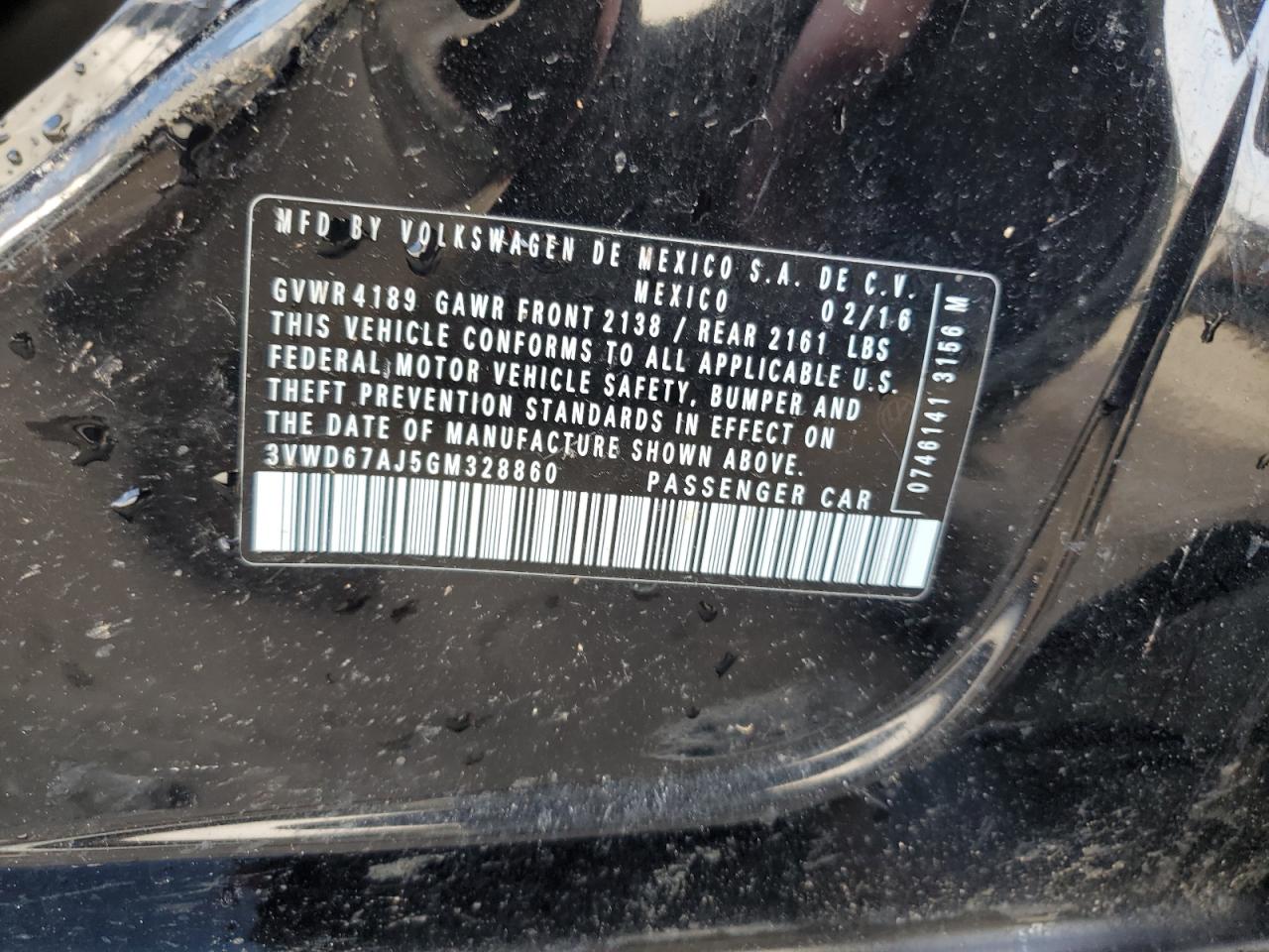 2016 Volkswagen Jetta VIN 3VWD67AJ5GM328860 Copart auction photo, all over damage thumbnail 12