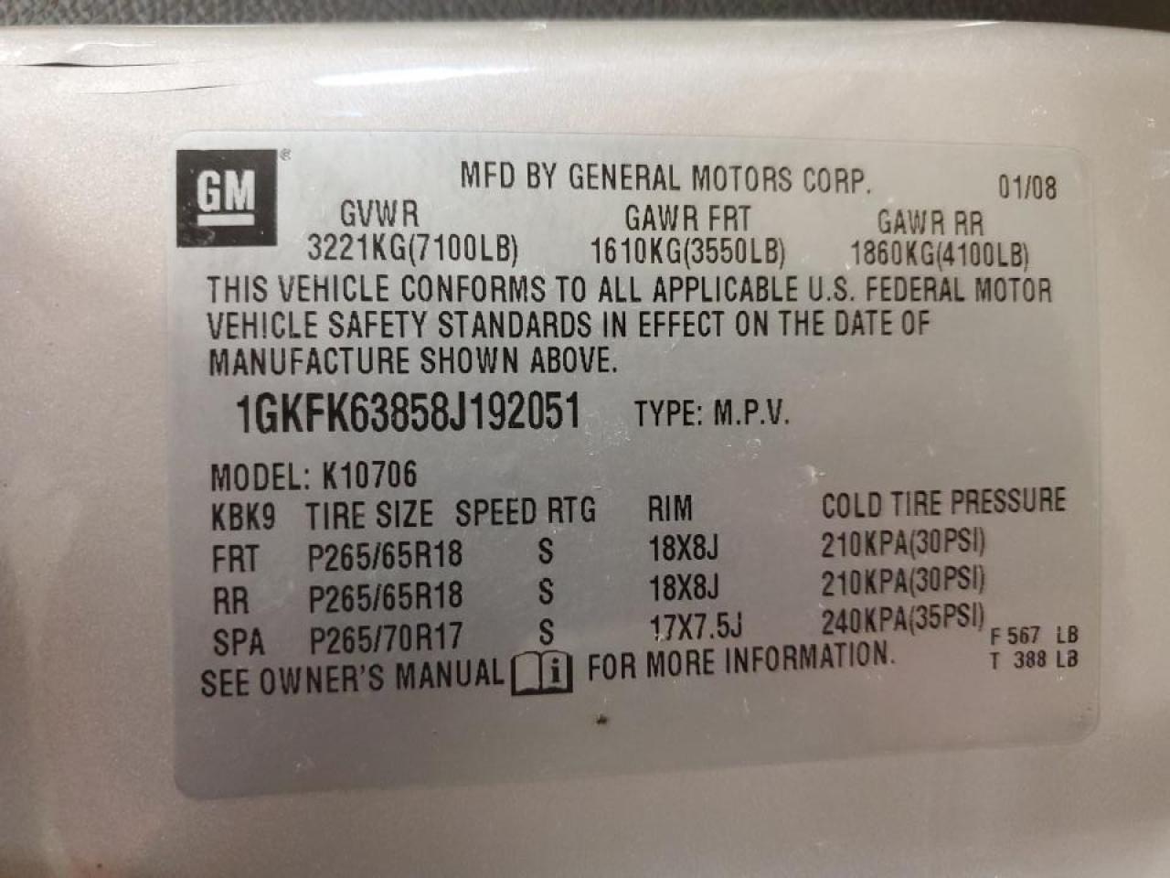 2008 GMC Yukon VIN 1GKFK63858J192051 Copart auction photo, side / front end damage thumbnail 16