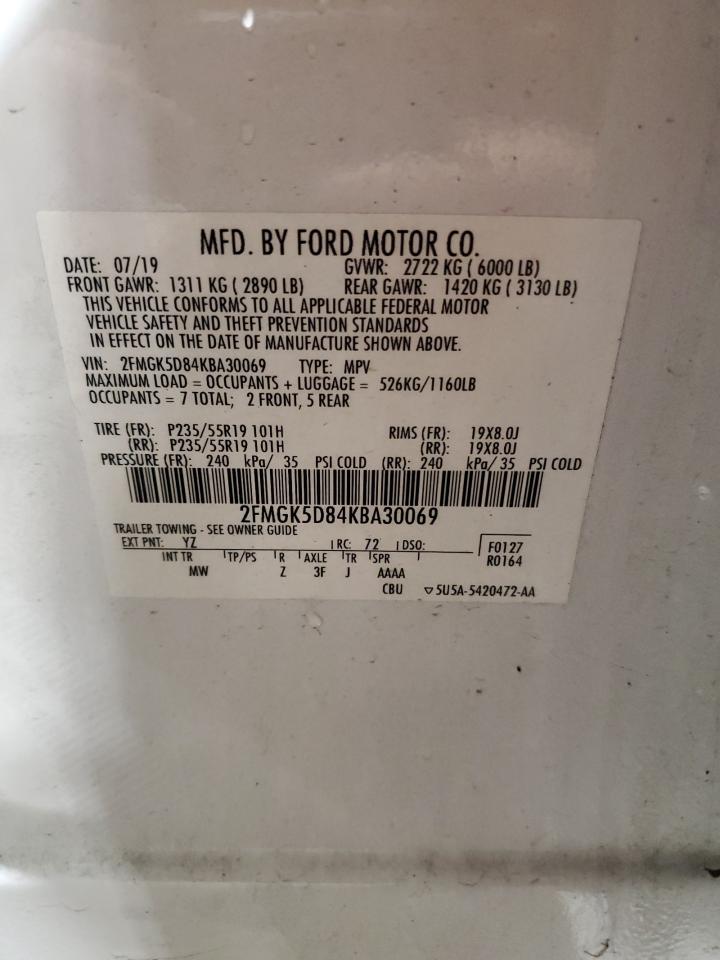 2019 Ford Flex VIN 2FMGK5D84KBA30069 Copart auction photo, front end / minor dent/scratches damage thumbnail 13