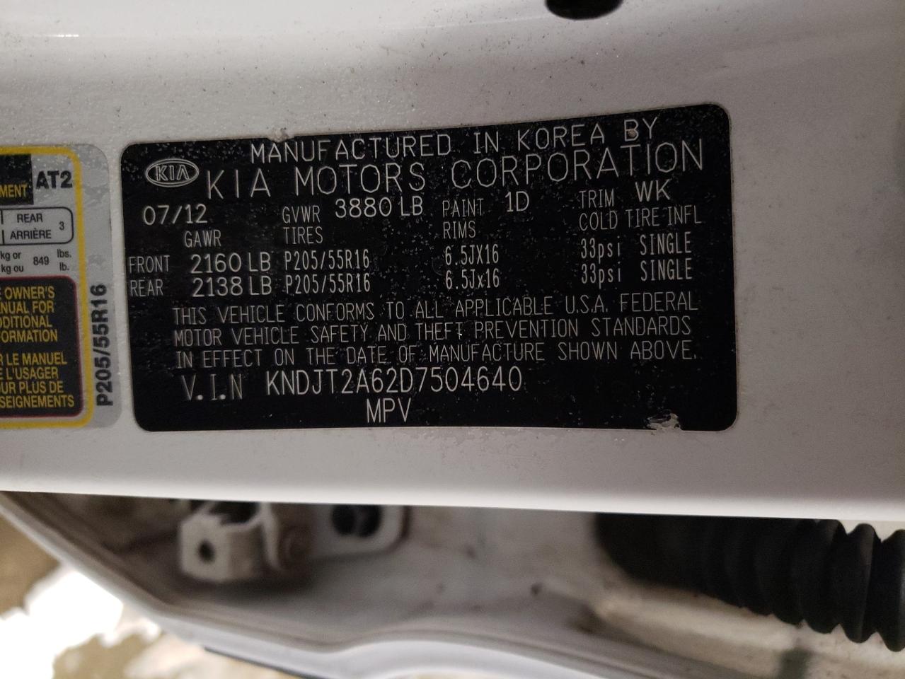 2013 KIA Soul VIN KNDJT2A62D7504640 Copart auction photo, front end / rear end damage thumbnail 15