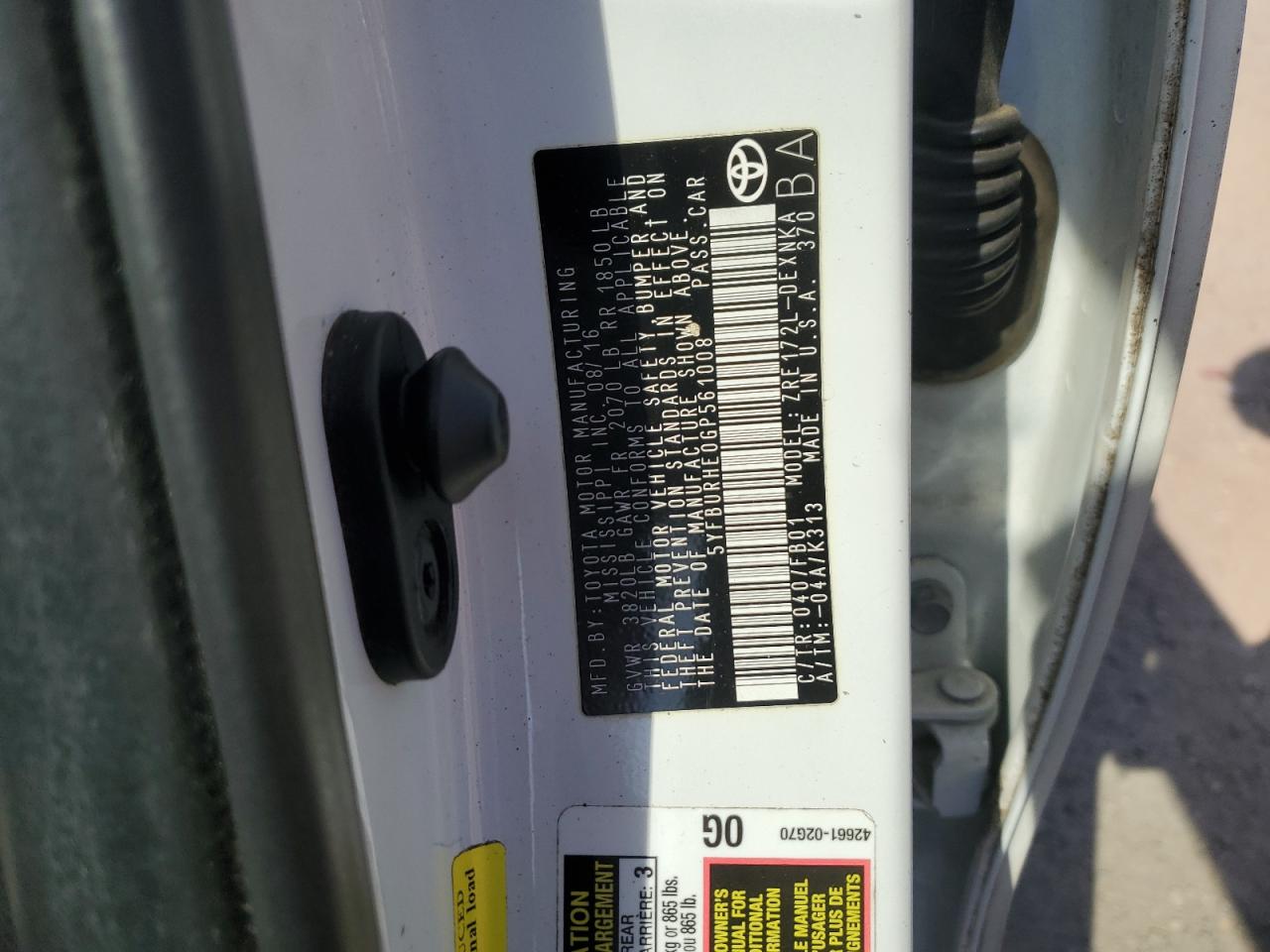 2016 Toyota Corolla VIN 5YFBURHE0GP561008 Copart auction photo, front end damage thumbnail 12