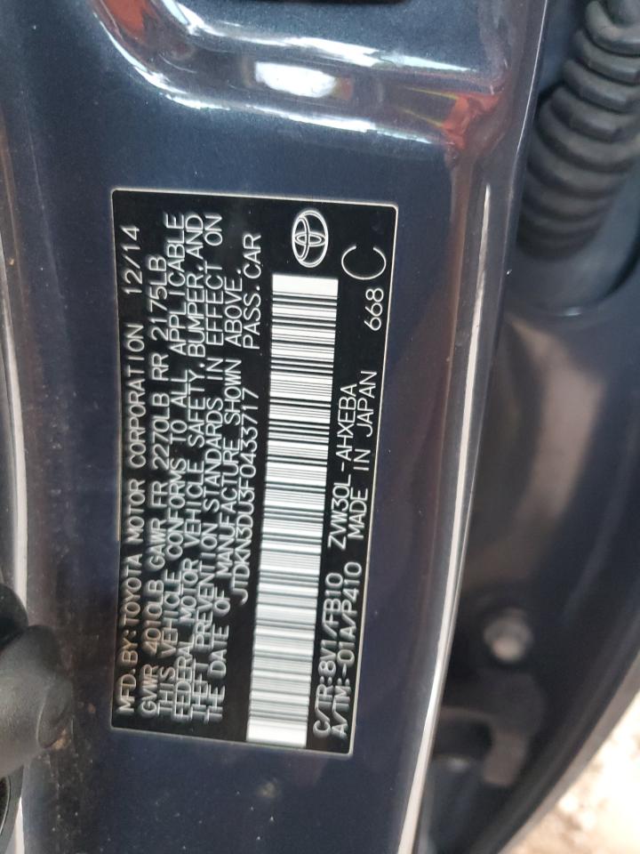 2015 Toyota Prius VIN JTDKN3DU3F0433717 Copart auction photo, all over damage thumbnail 12